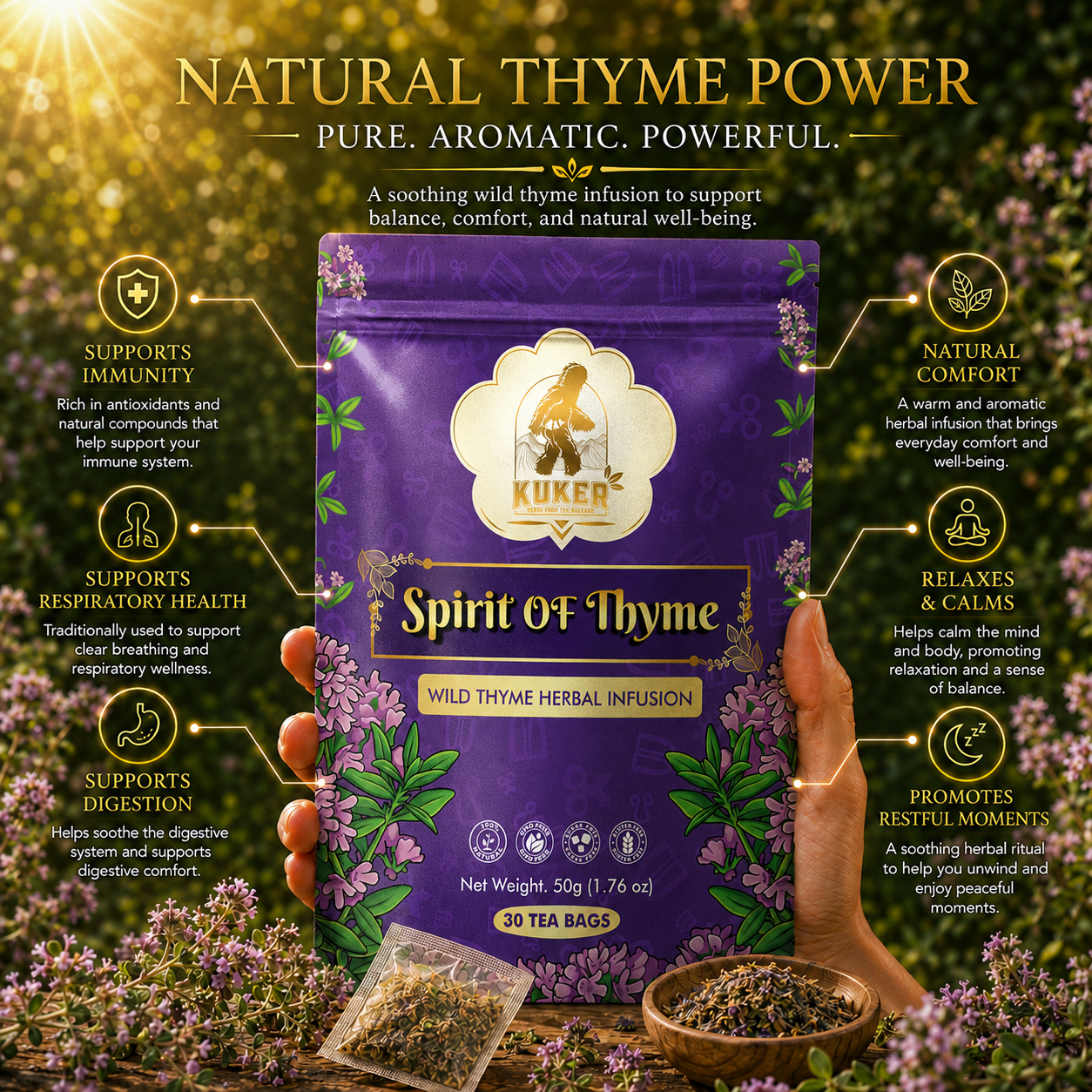 KUKER® Thyme Tea 30 Tea Bags | 50g