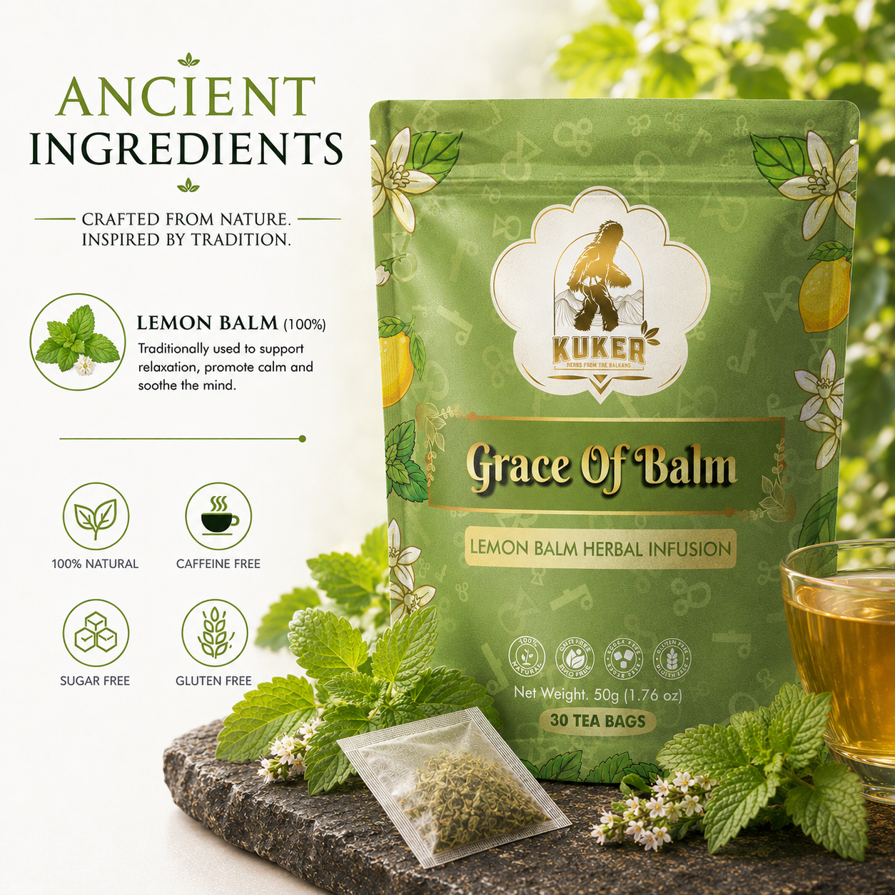KUKER® Lemon Balm Tea 30 Tea Bags | 50g