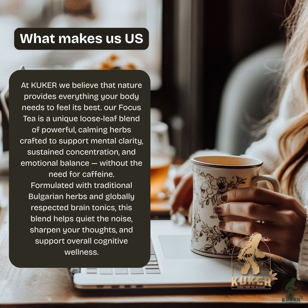 KUKER® Focus Tea Loose Leaf 100g | Brain Boost Herbal Tea for Mental Clarity & Concentration