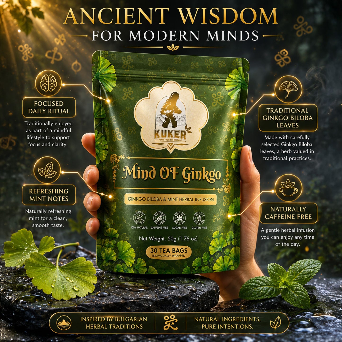 KUKER® Mind of Ginkgo Tea 30 Tea Bags | with Peppermint