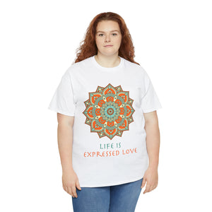 Yoga Unisex Heavy Cotton Tee Shirt Life is Expressed Love Mandala Shirt Spiritual Yoga Mantra Gift for Yoga Instructor