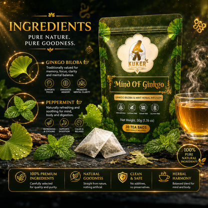 KUKER® Mind of Ginkgo Tea 30 Tea Bags | with Peppermint