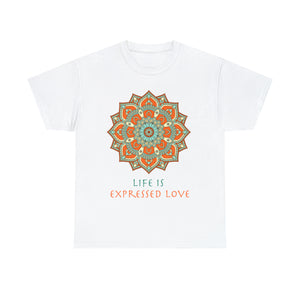Yoga Unisex Heavy Cotton Tee Shirt Life is Expressed Love Mandala Shirt Spiritual Yoga Mantra Gift for Yoga Instructor
