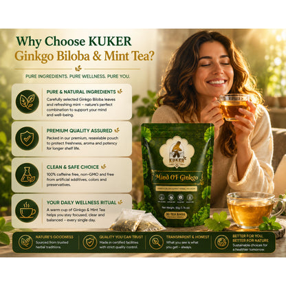 KUKER® Mind of Ginkgo Tea 30 Tea Bags | with Peppermint