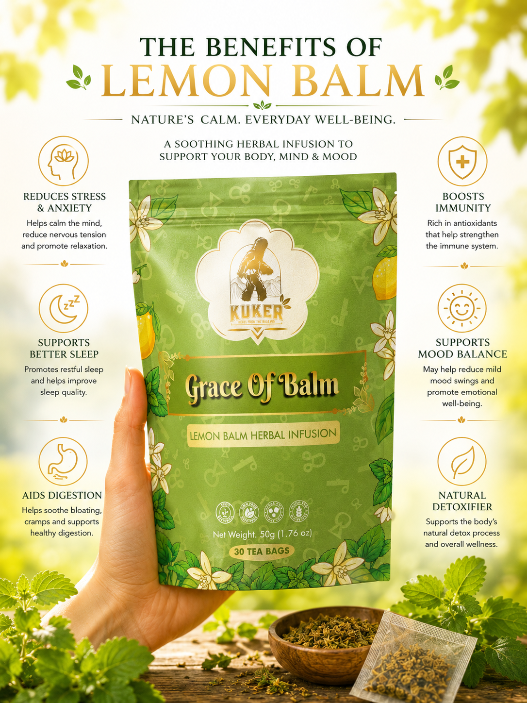 KUKER® Lemon Balm Tea 30 Tea Bags | 50g