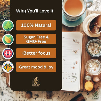 KUKER® Focus Tea Loose Leaf 100g | Brain Boost Herbal Tea for Mental Clarity & Concentration
