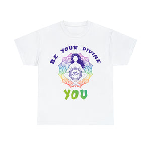 Yoga Unisex Heavy Cotton Tee Shirt Be Your Divine You Mandala Shirt Spiritual Yoga Mantra Gift for Yoga Instructor