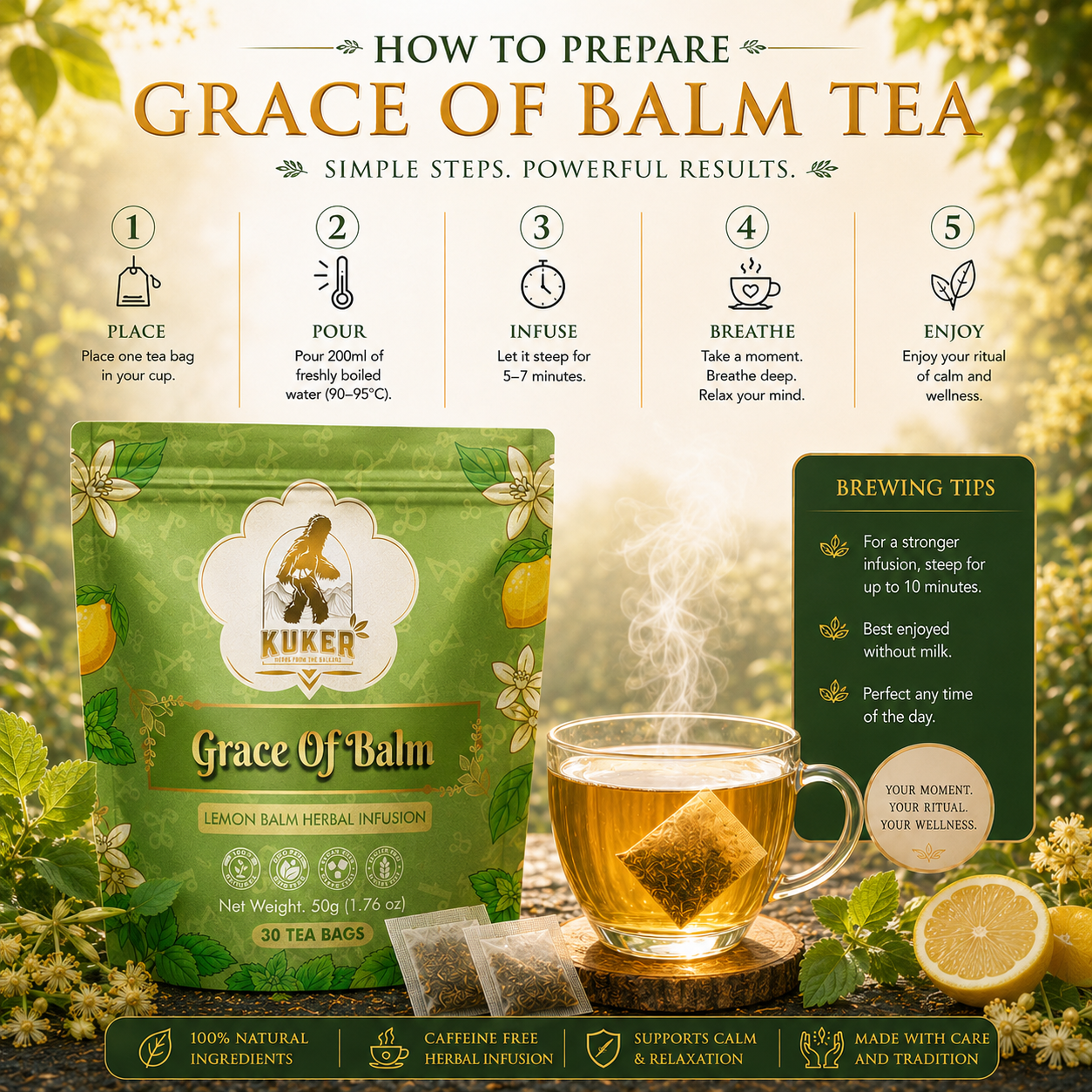 KUKER® Lemon Balm Tea 30 Tea Bags | 50g