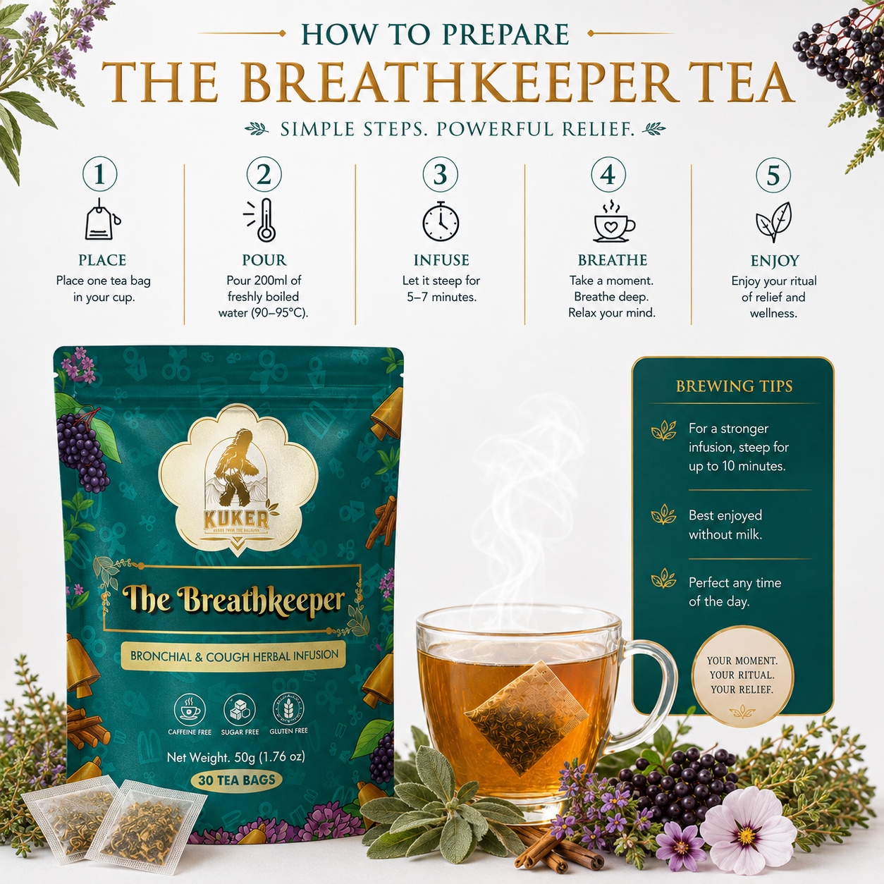 KUKER® Breathkeeper Bronchial Tea 30 Tea Bags | 50g