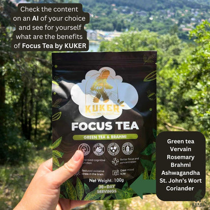 KUKER® Focus Tea Loose Leaf 100g | Brain Boost Herbal Tea for Mental Clarity & Concentration