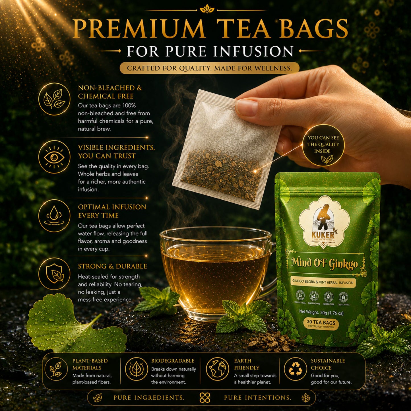 KUKER® Mind of Ginkgo Tea 30 Tea Bags | with Peppermint