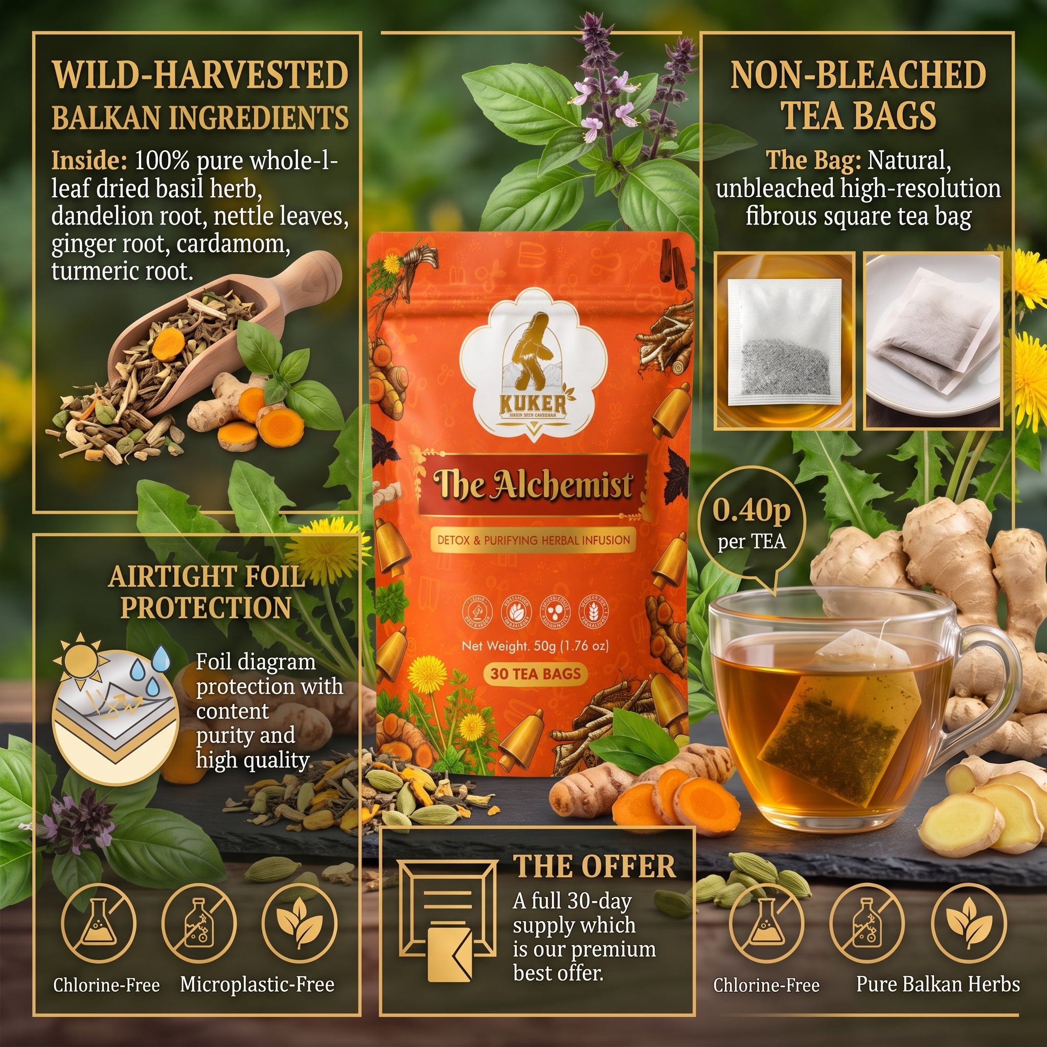 KUKER The Alchemist Botanical Detox Infusion – 30 Unbleached Tea Bags