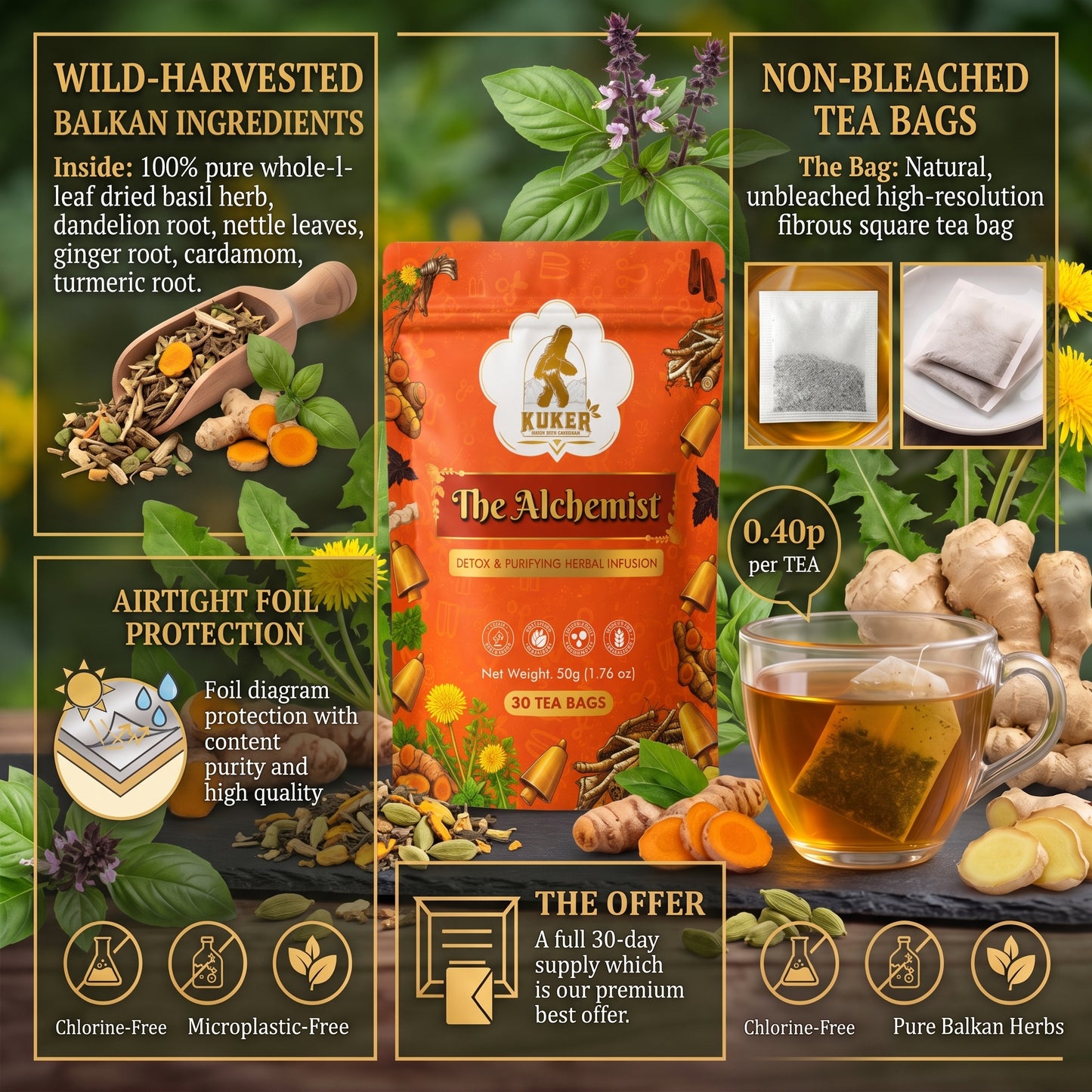KUKER The Alchemist Botanical Detox Infusion – 30 Unbleached Tea Bags