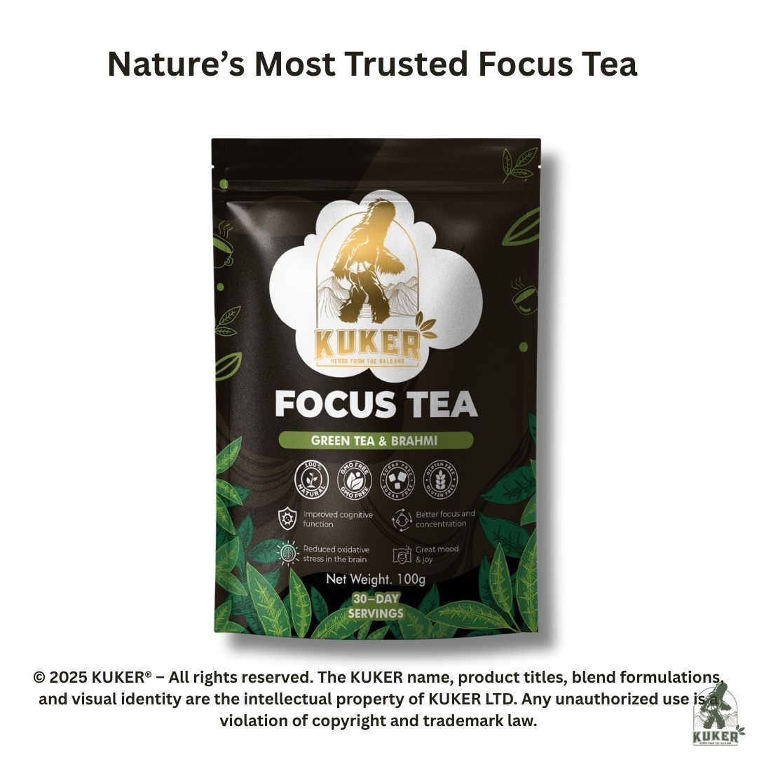 KUKER® Focus Tea Loose Leaf 100g | Brain Boost Herbal Tea for Mental Clarity & Concentration