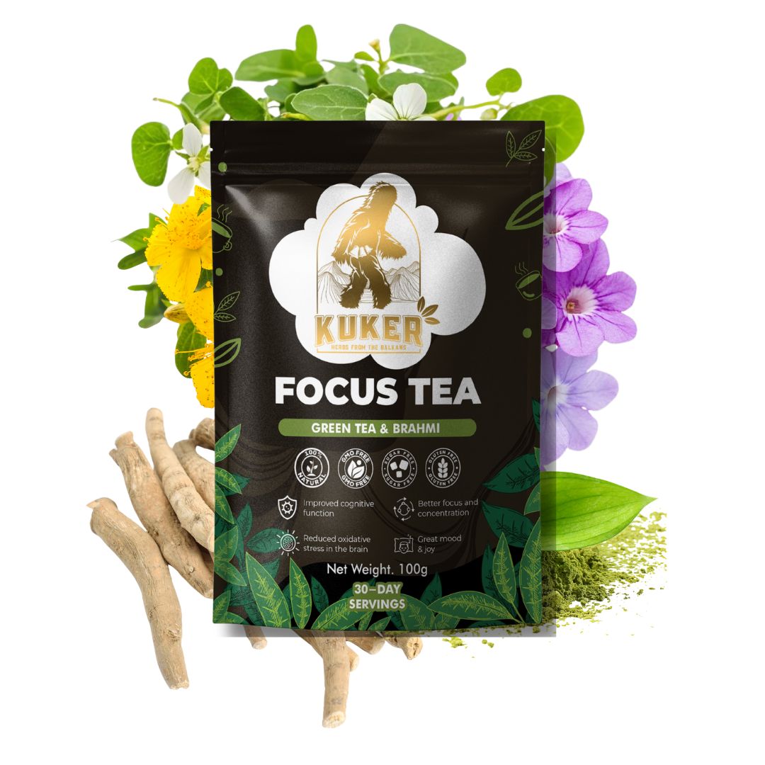KUKER® Focus Tea Loose Leaf 100g | Brain Boost Herbal Tea for Mental Clarity & Concentration