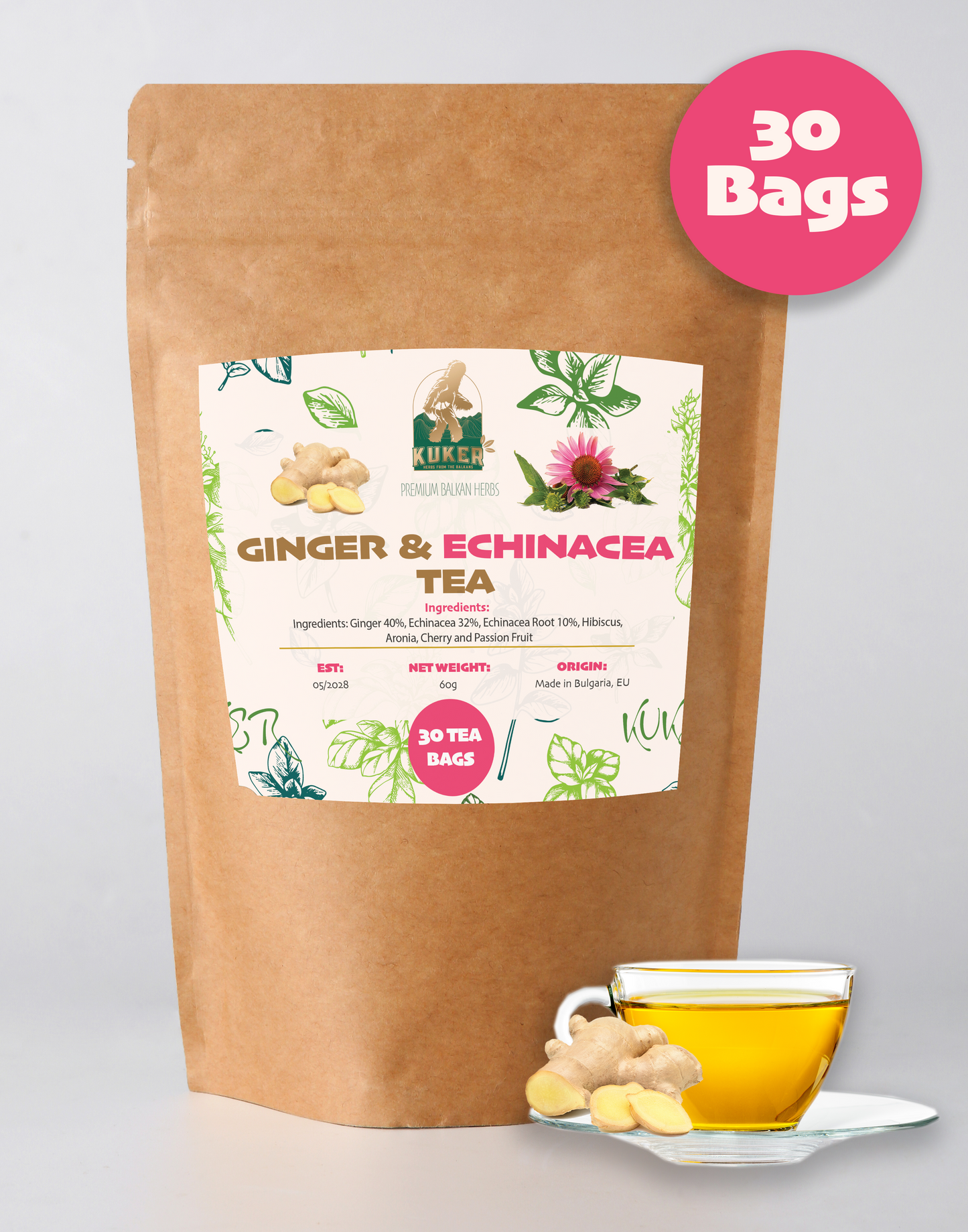 KUKER® Echinacea & Ginger Tea 30g | 20 Bags