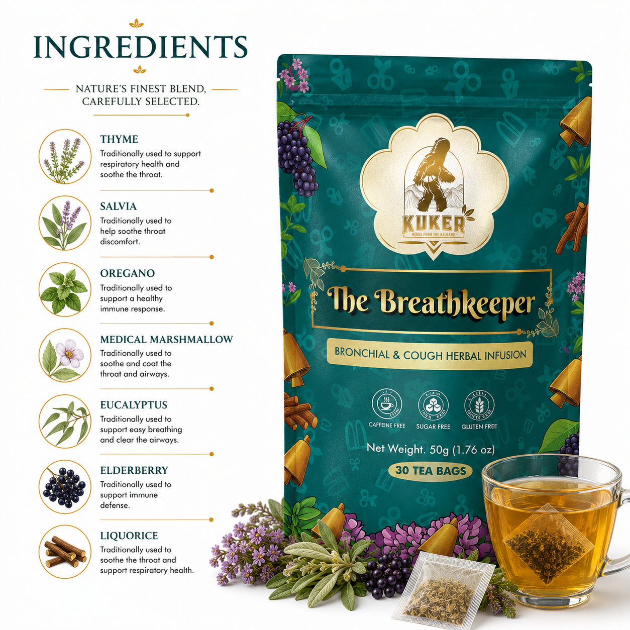 KUKER® Breathkeeper Bronchial Tea 30 Tea Bags | 50g