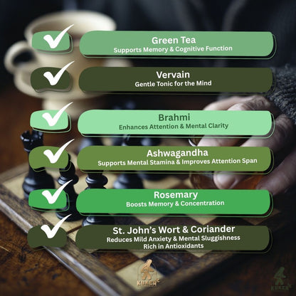 KUKER® Focus Tea Loose Leaf 100g | Brain Boost Herbal Tea for Mental Clarity & Concentration