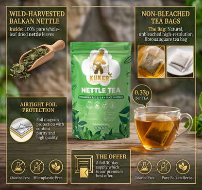 KUKER®  Wild-Harvested Balkan Nettle Tea 30 Unbleached Tea Bags | 50g