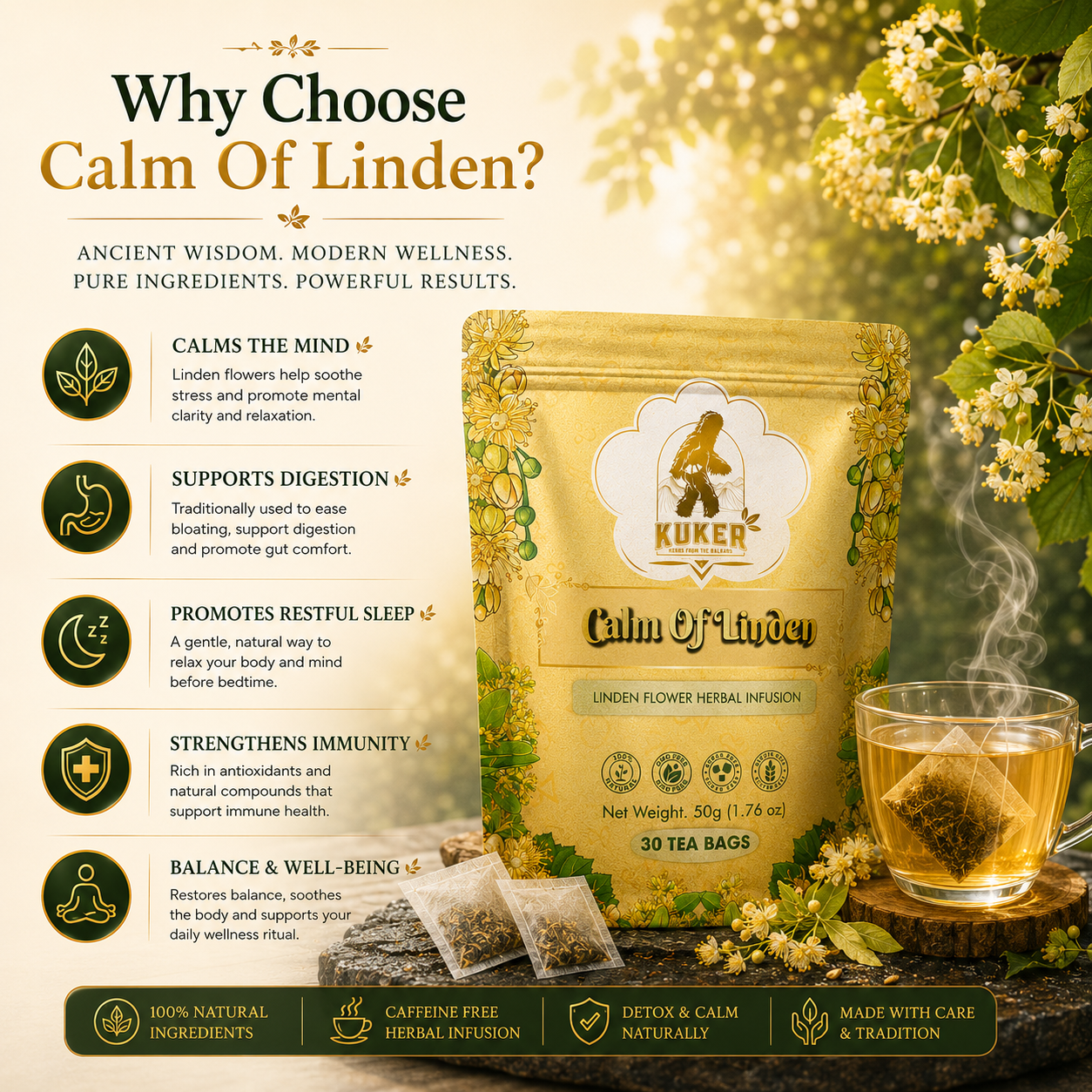 KUKER® Calm Of Linden Tea |  30 Tea Bags